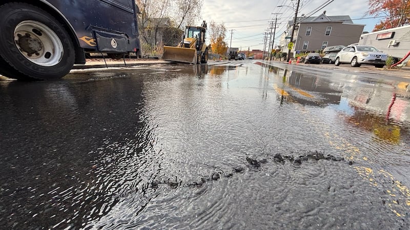 A water main break on North Main Street in Waterbury on Oct. 30, 2026 impacted about two dozen...