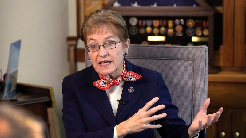 FILE - Rep. Marcy Kaptur, D-Ohio, is interviewed, Dec. 9, 2022, in Toledo, Ohio. (AP...