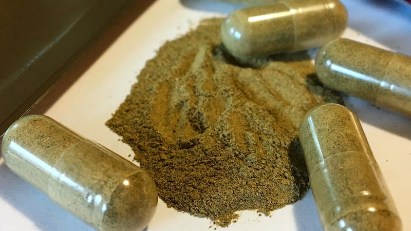 FILE - Kratom capsules are seen on Sept. 27, 2017, in Albany, N.Y.
