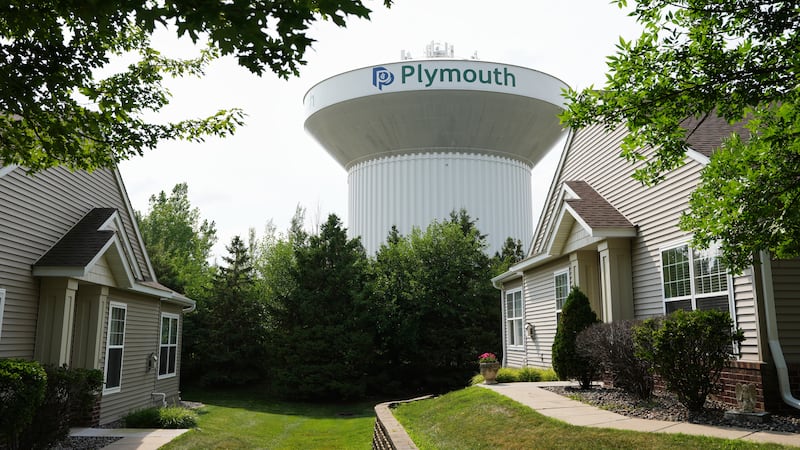 A water tower is seen Thursday, July 30, 2026, in Plymouth, Minn. A cyberattack targeted the...