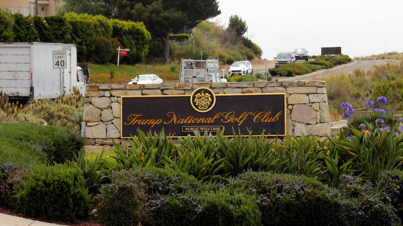 FILE - The entrance to Trump National Golf Club Los Angeles, in Rancho Palos Verdes, Calif.,...