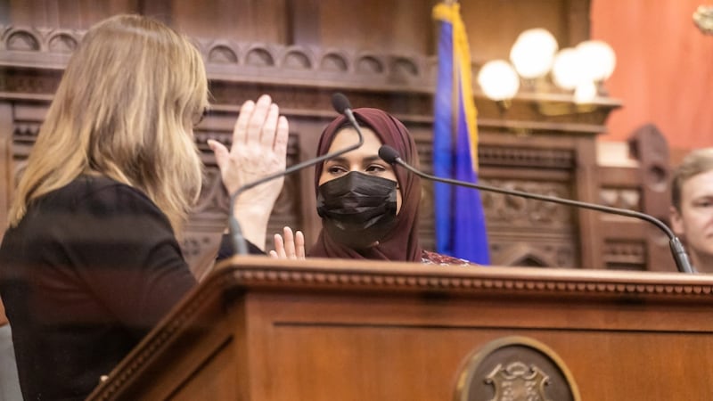 Representative Maryam Khan was sworn into the CT House Monday. (House Democrats)
