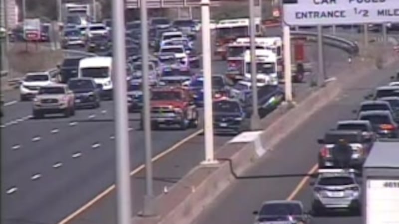 A three-vehicle crash closed two lanes of I-91 southbound in Hartford Saturday afternoon, the...