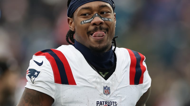 New England Patriots wide receiver Stefon Diggs (8) looks on against the New York Jets during...