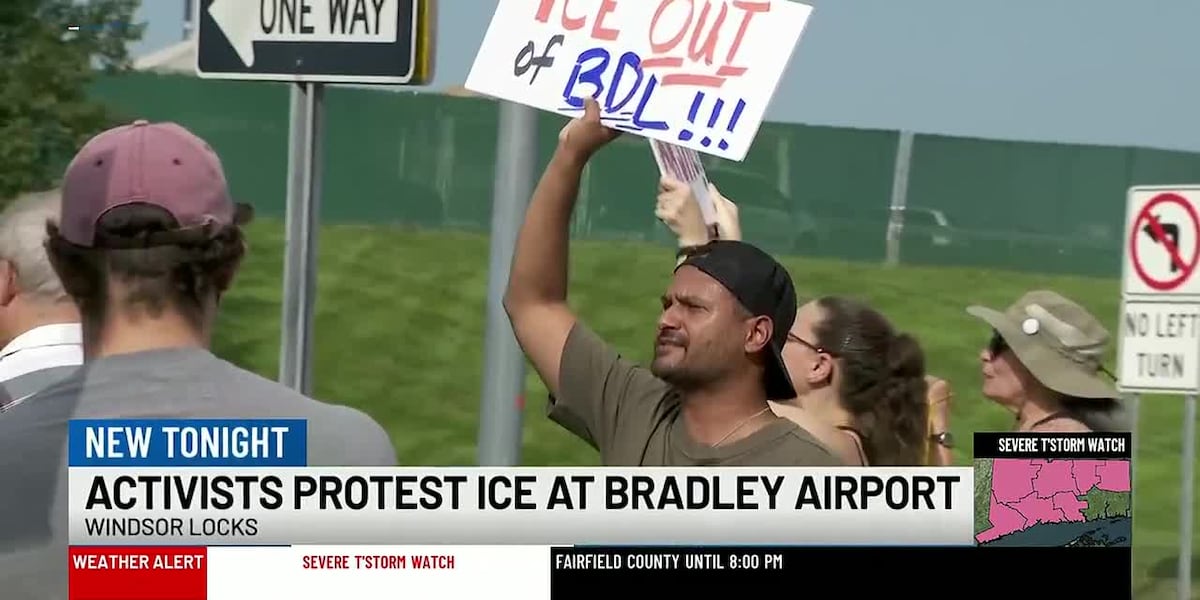 Demonstrators protest ICE activity at Bradley International Airport