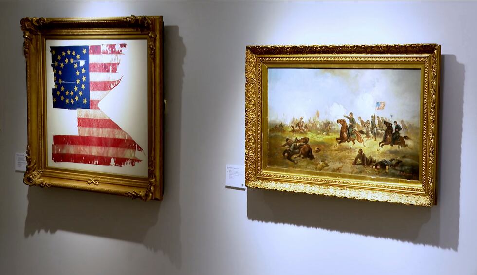 A flag known to have survived from the battlefield on the Little Bighorn River carried by...