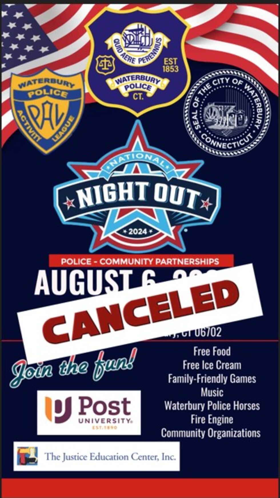 Weather impacts CT police departments’ ‘National Night Out’ events