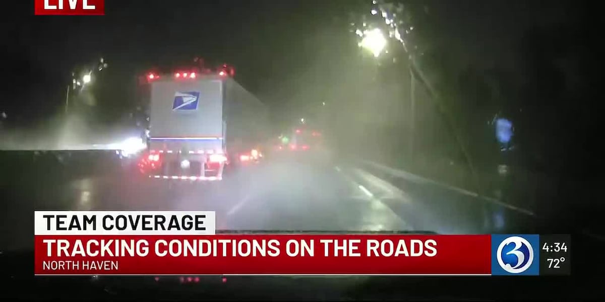 Heavy rain reduces visibility on Connecticut roads