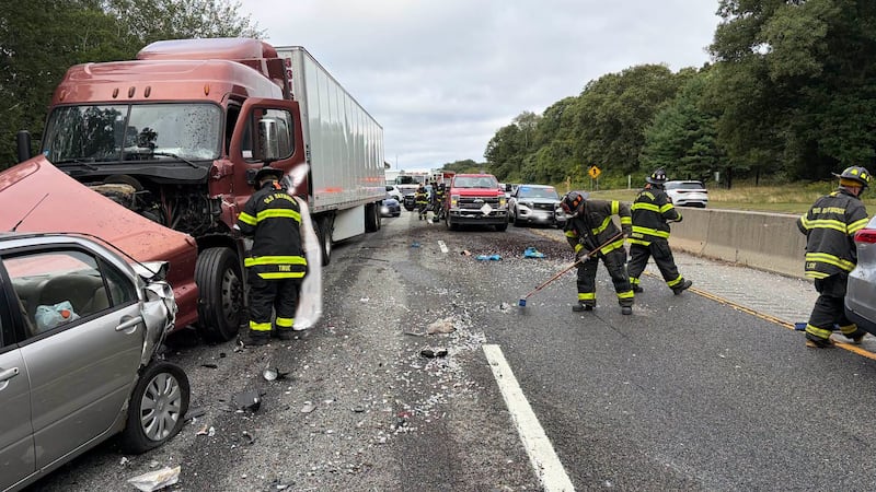 A seven-vehicle crash closed Interstate 95 north in Old Saybrook on Monday morning.