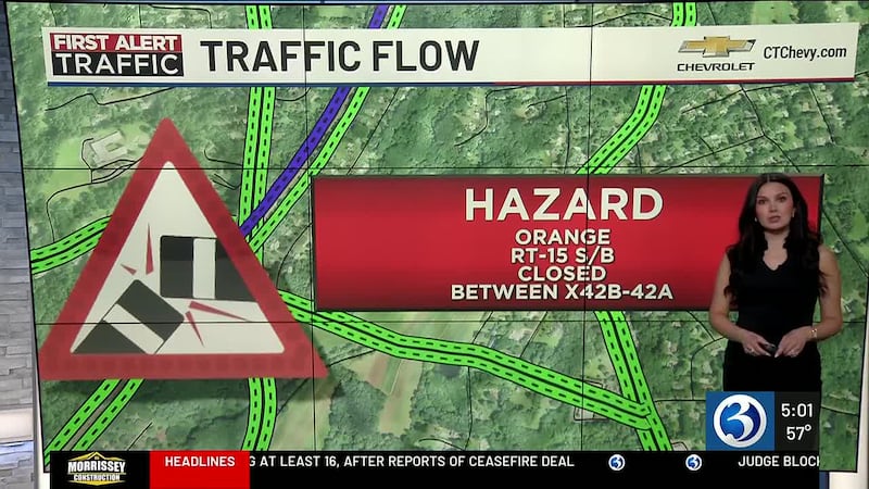 Route 15 southbound is closed between exits 42B and 42A due to a crash.
