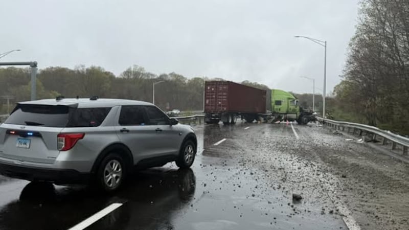 A section of I-95 south was closed after a tractor trailer crash on Thursday morning in Groton.