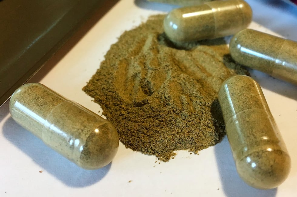 FILE - Kratom capsules are seen on Sept. 27, 2017, in Albany, N.Y.