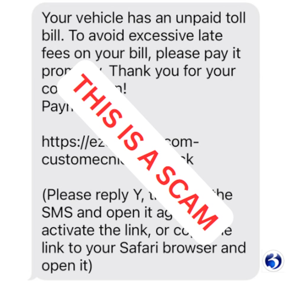 Watch out for text message scam about unpaid tolls