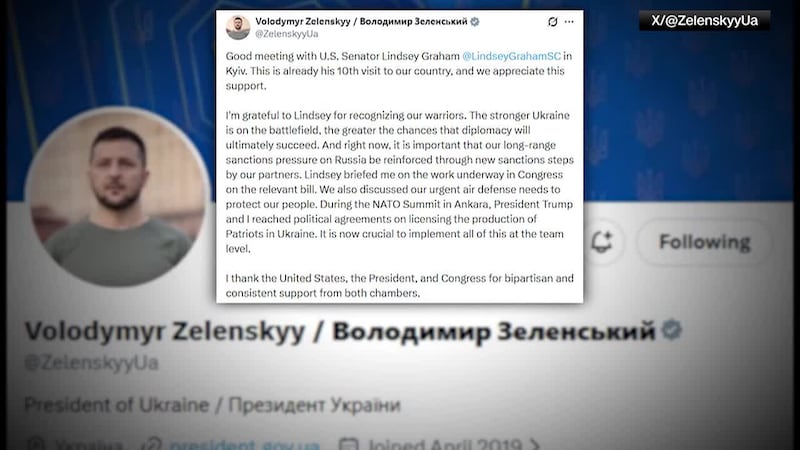 Ukranian President Volodymyr Zelensky reacted to Sen. Lindsey Graham's death on X. (Source:...