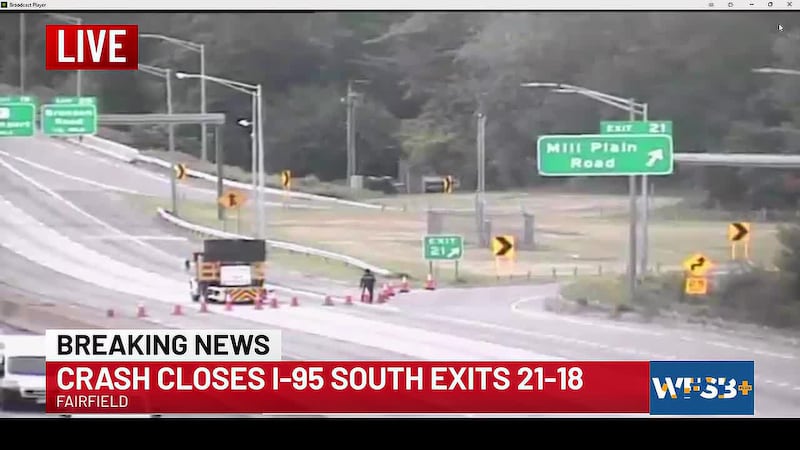 Three-vehicle crash closes part of I-95 in Fairfield