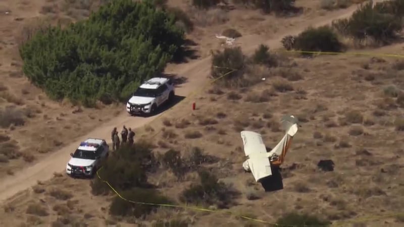 Two people died after a small airplane crashed in a rural area of Hesperia, California, on...