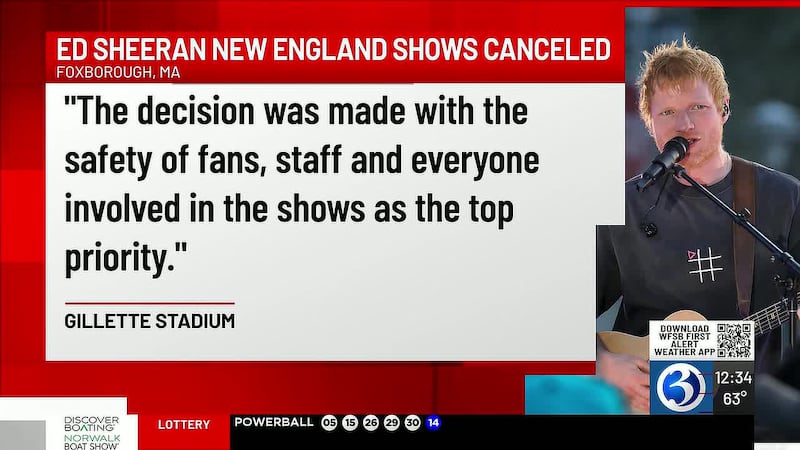 Ed Sheeran has canceled his concerts that were scheduled for this weekend in Foxborough, MA.